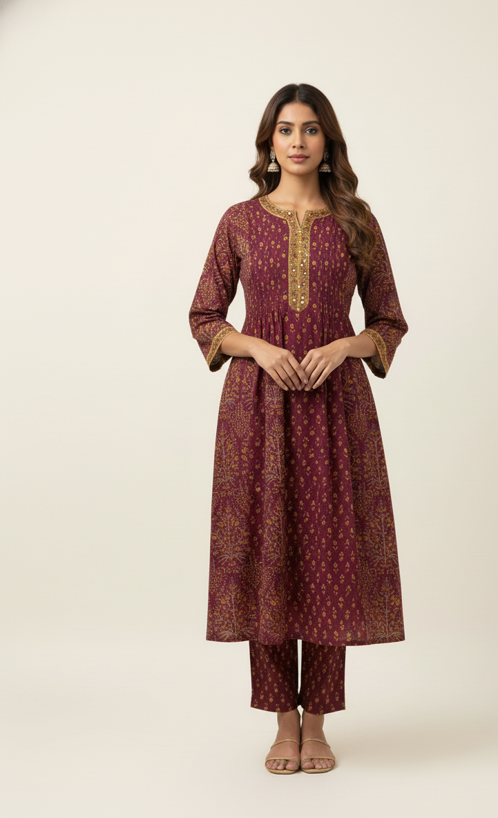 New Pure Cotton A Line Dupatta Set And Embroidery Work CS0141