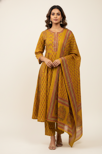 New Pure Cotton A Line Dupatta Set And Embroidery Work CS0141