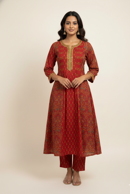 New Pure Cotton A Line Dupatta Set And Embroidery Work CS0141