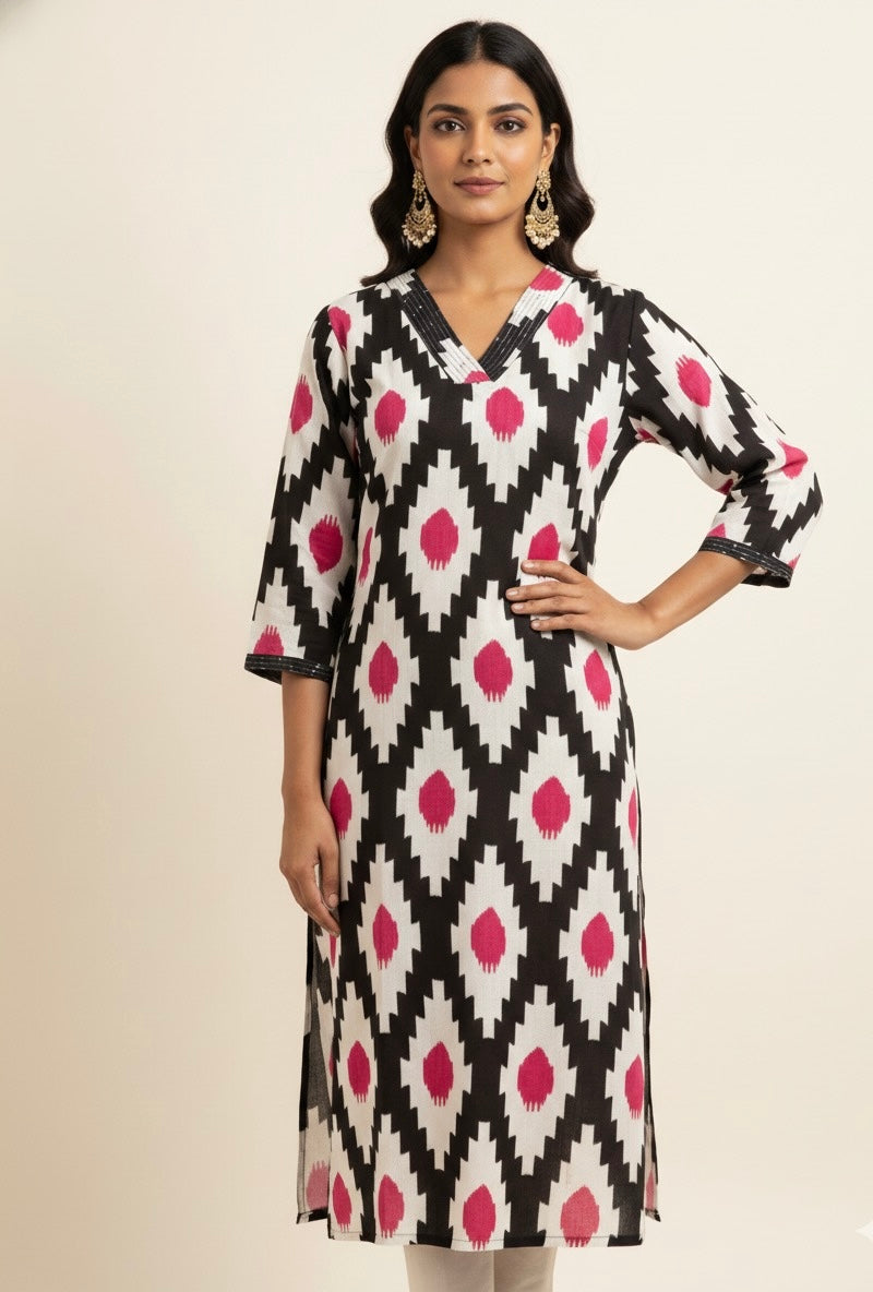 Pure Muslin Free style kaaftan in pure Ajrakh print MOK005