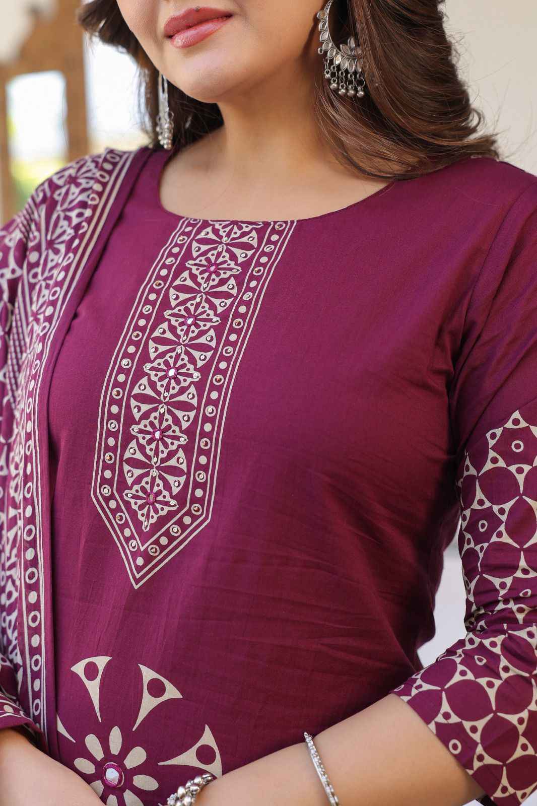 Pure Cotton Three Piece  With Printed Dupatta Set