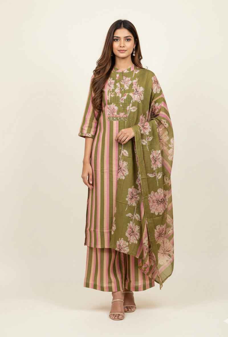 Pure Cotton Three Piece Dupatta Set