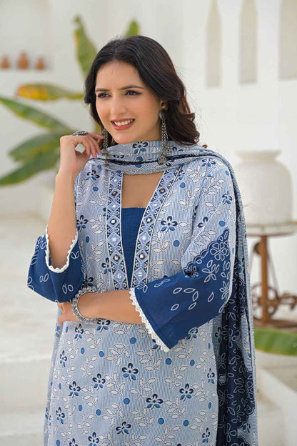 Pure Cotton Three Piece Dupatta Set