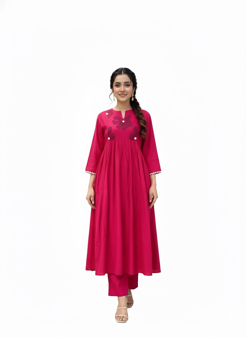 Roman Muslin A Line Pant Set With Patch Work  MPS007