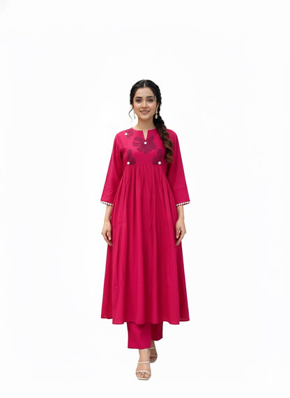 Roman Muslin A Line Pant Set With Patch Work  MPS007
