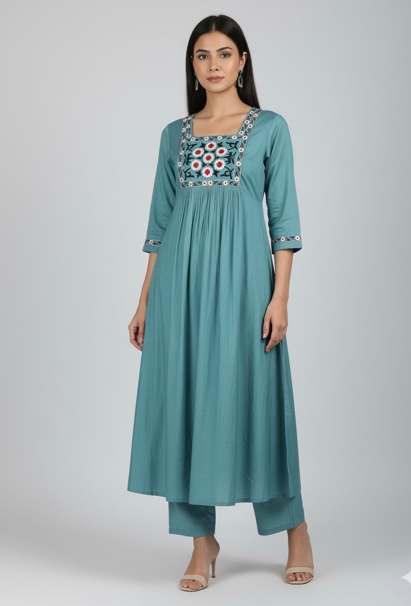 Pure Muslin A Line Two Piece Pant Set  MPS008