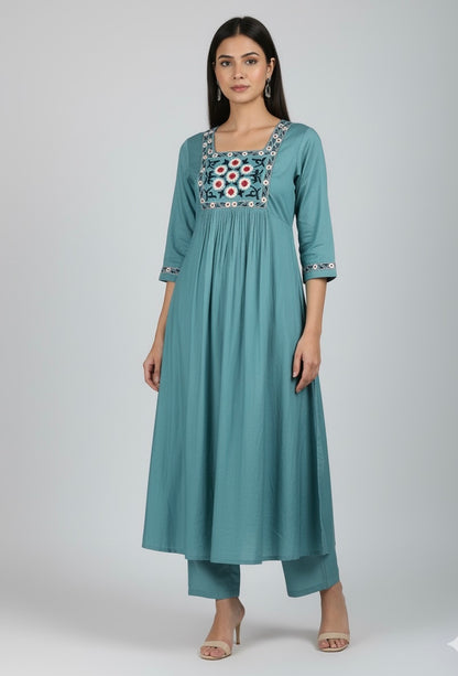Pure Muslin A Line Two Piece Pant Set  MPS008