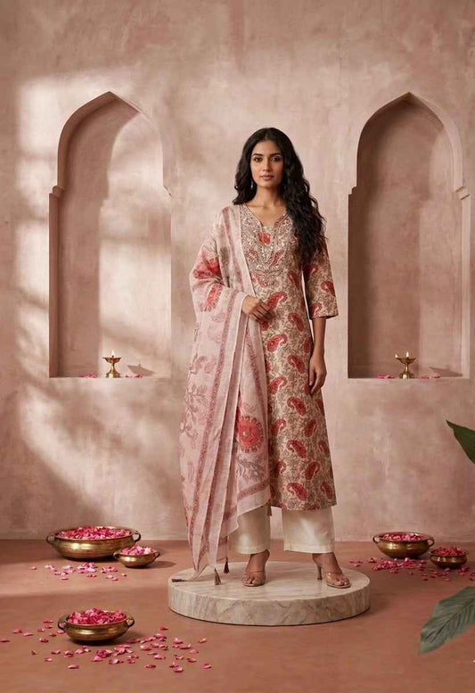 Premium Chanderi silk Three Piece Dupatta Set FW007
