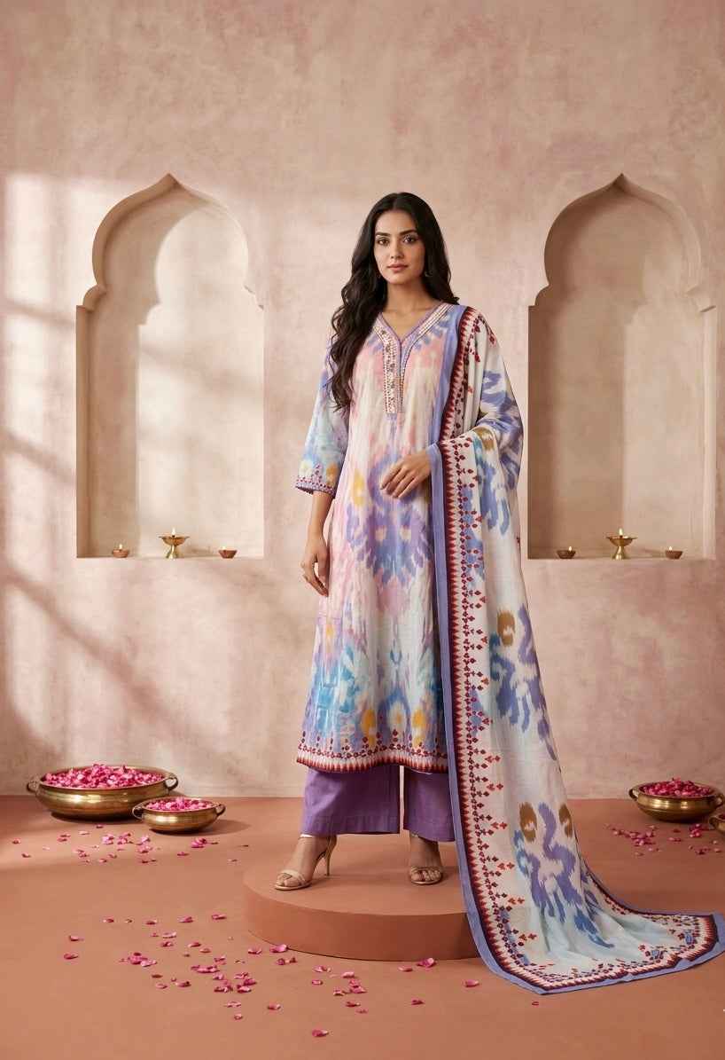 Premium muslin Three Piece Dupatta Set FW006