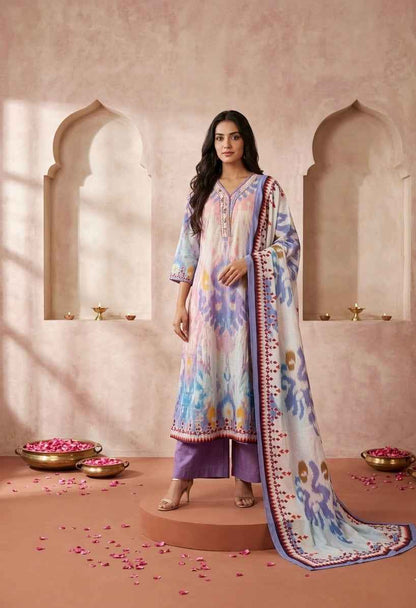 Premium muslin Three Piece Dupatta Set FW006