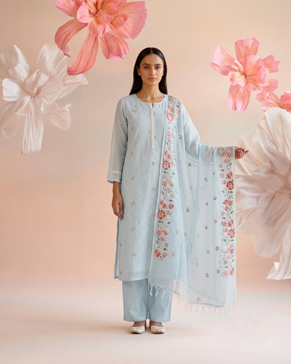 Embroidered Dupatta Set In Kota Doriya Fabric KD044