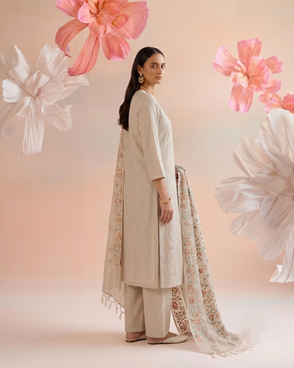 Embroidered Dupatta Set In Kota Doriya Fabric KD044