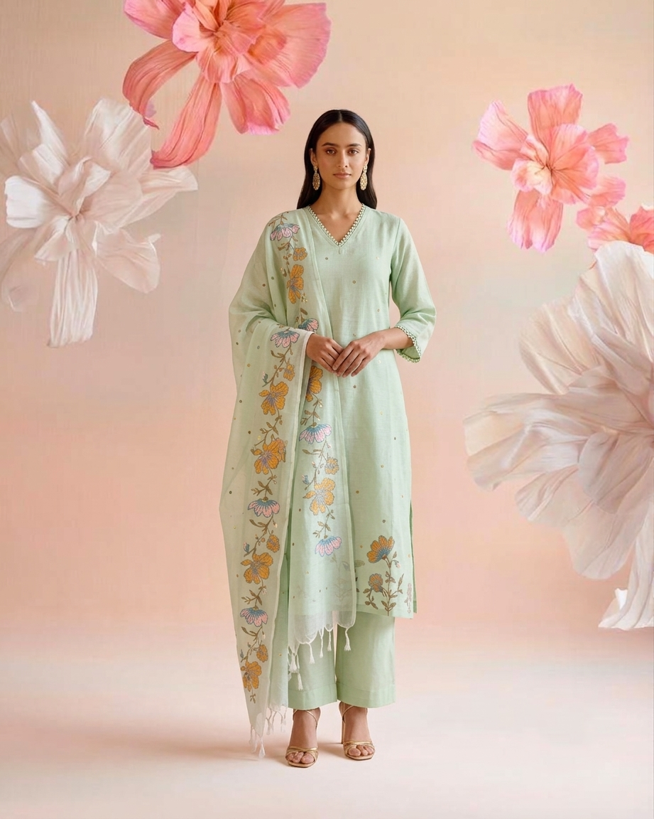 Embroidered Kota Doriya Dupatta Set KD042