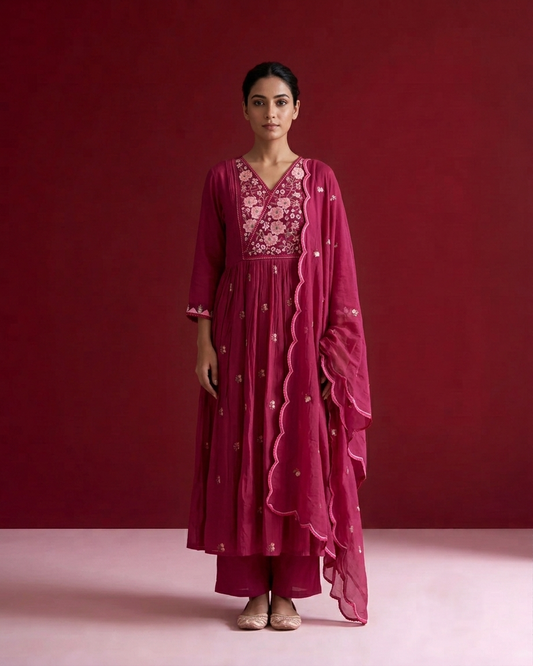 Mul Chanderi Dupatta Set With Embroidery MLC32