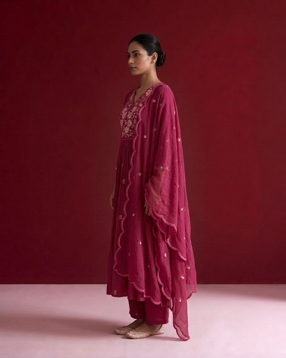 Mul Chanderi Dupatta Set With Embroidery MLC32