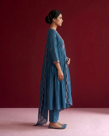 Mul Chanderi Dupatta Set With Embroidery MLC32