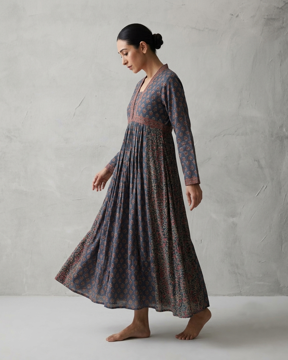 Printed A Line Dress In Cotton Fabric SD051