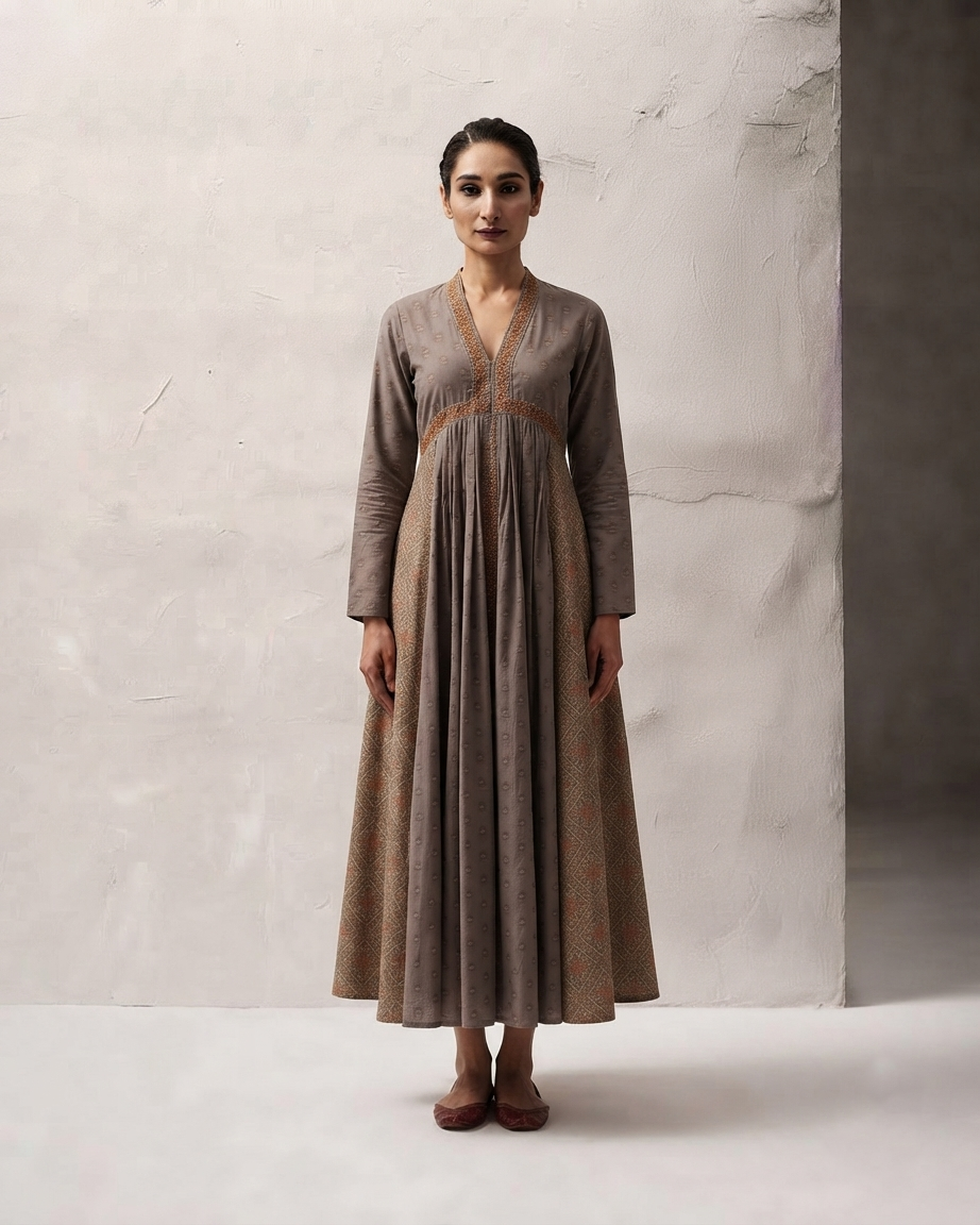 Printed A Line Dress In Cotton Fabric SD048