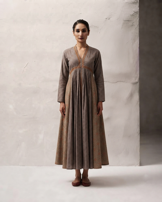 Printed A Line Dress In Cotton Fabric SD048