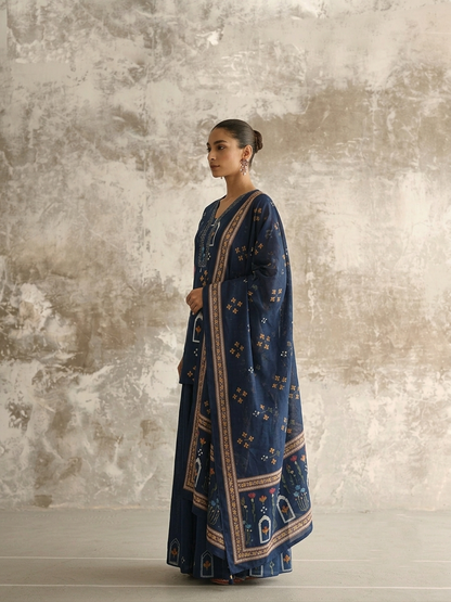 Short Lentth  Dupatta Set With Divider In Cotton Fabric