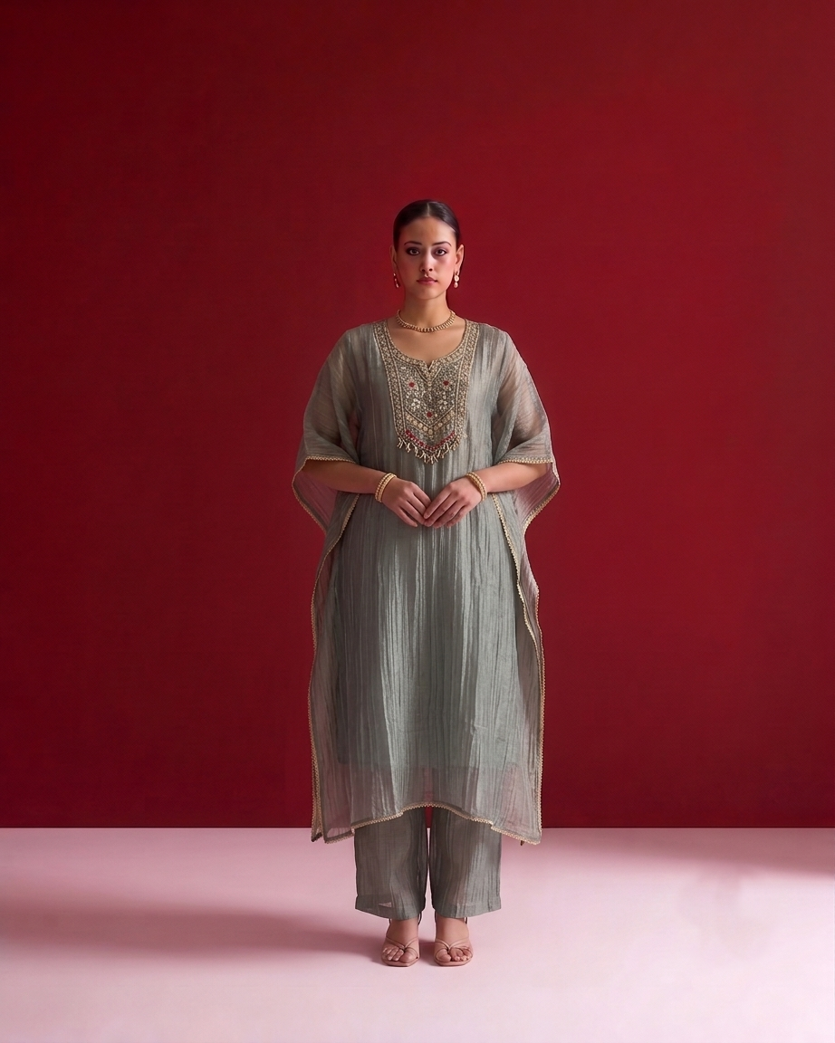 Premium Kaftan Set In Tissue Fabric