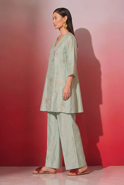 Pure Chanderi Co-Ord Set With Embroidery