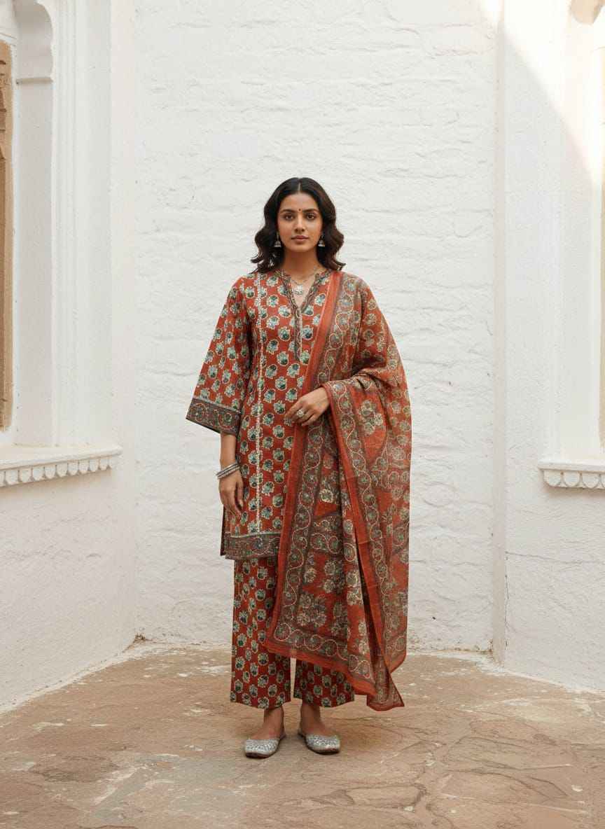 Pure Cotton Medium Length Dupatta Set  CS0222