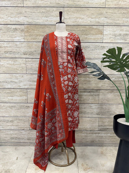 Pure Cotton Three Piece Dupatta Set CS0331