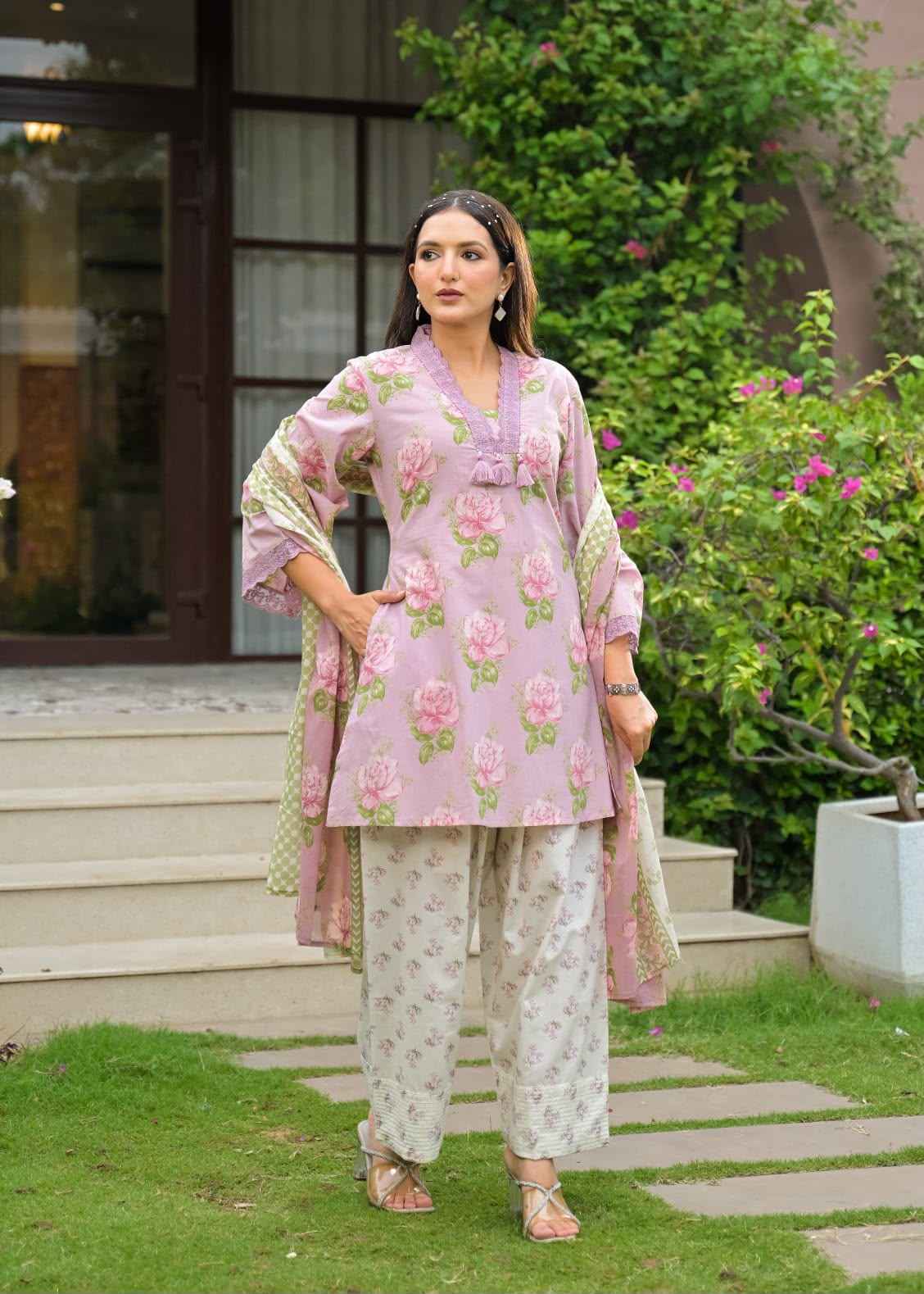 Pure Cotton Dupatta Set With Farsi Salwar CS0340