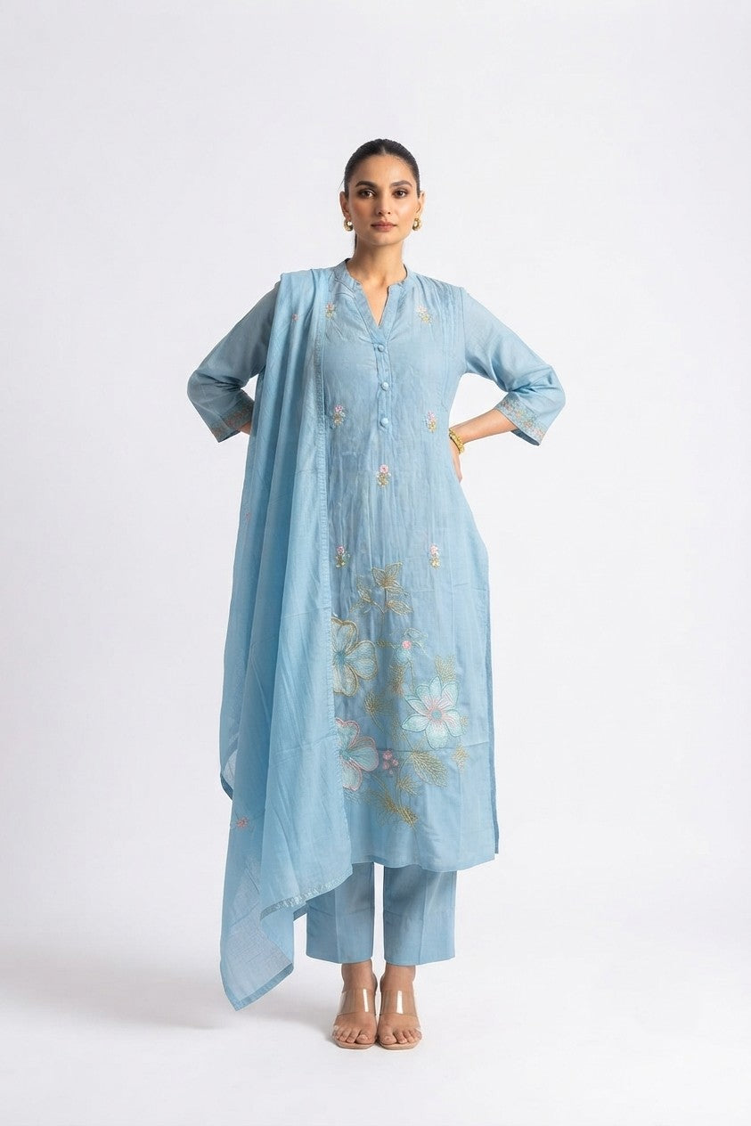 pure Mul Cotton Dupatta Set with embroidery