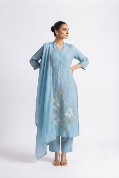 pure Mul Cotton Dupatta Set with embroidery