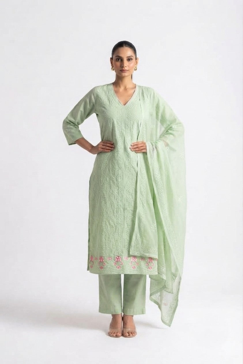 pure Cotton Dupatta Set with embroidery