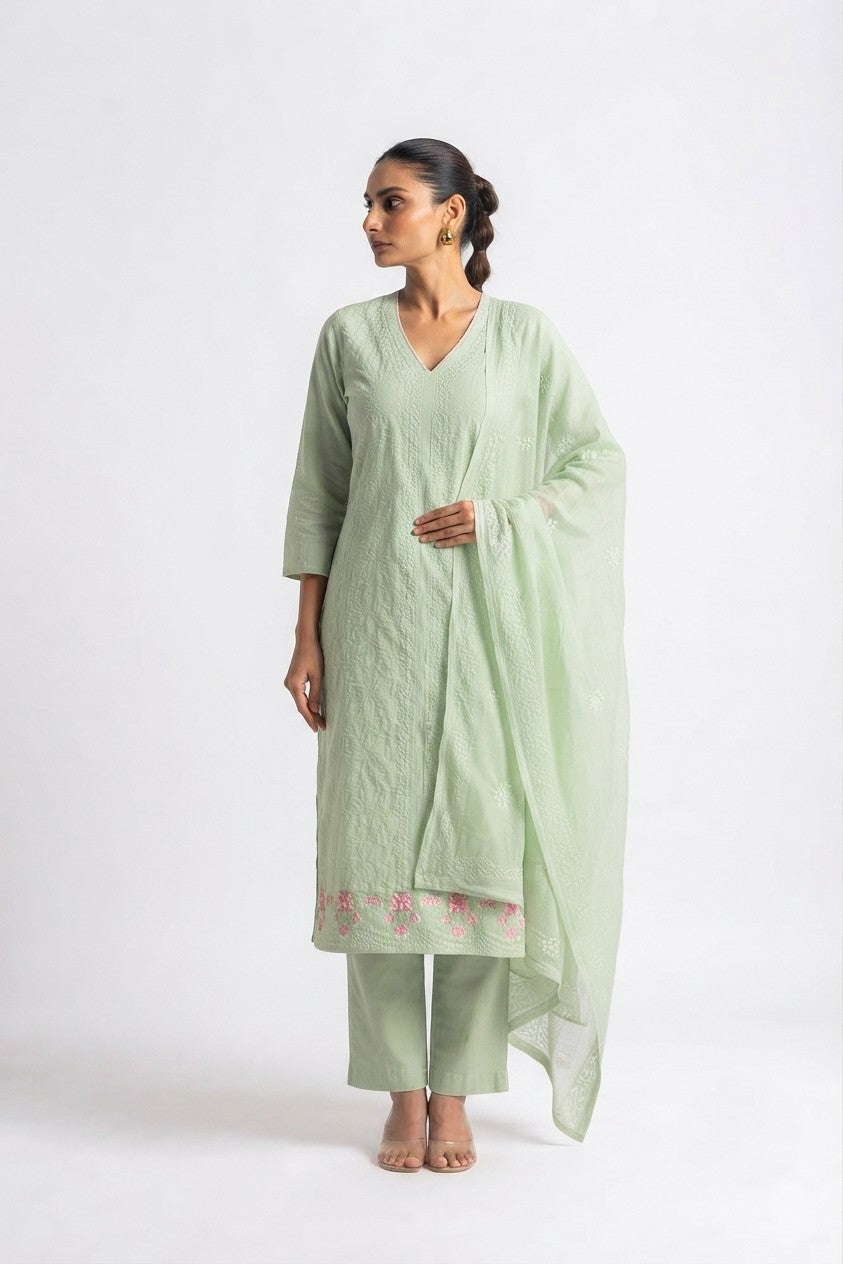 pure Cotton Dupatta Set with embroidery