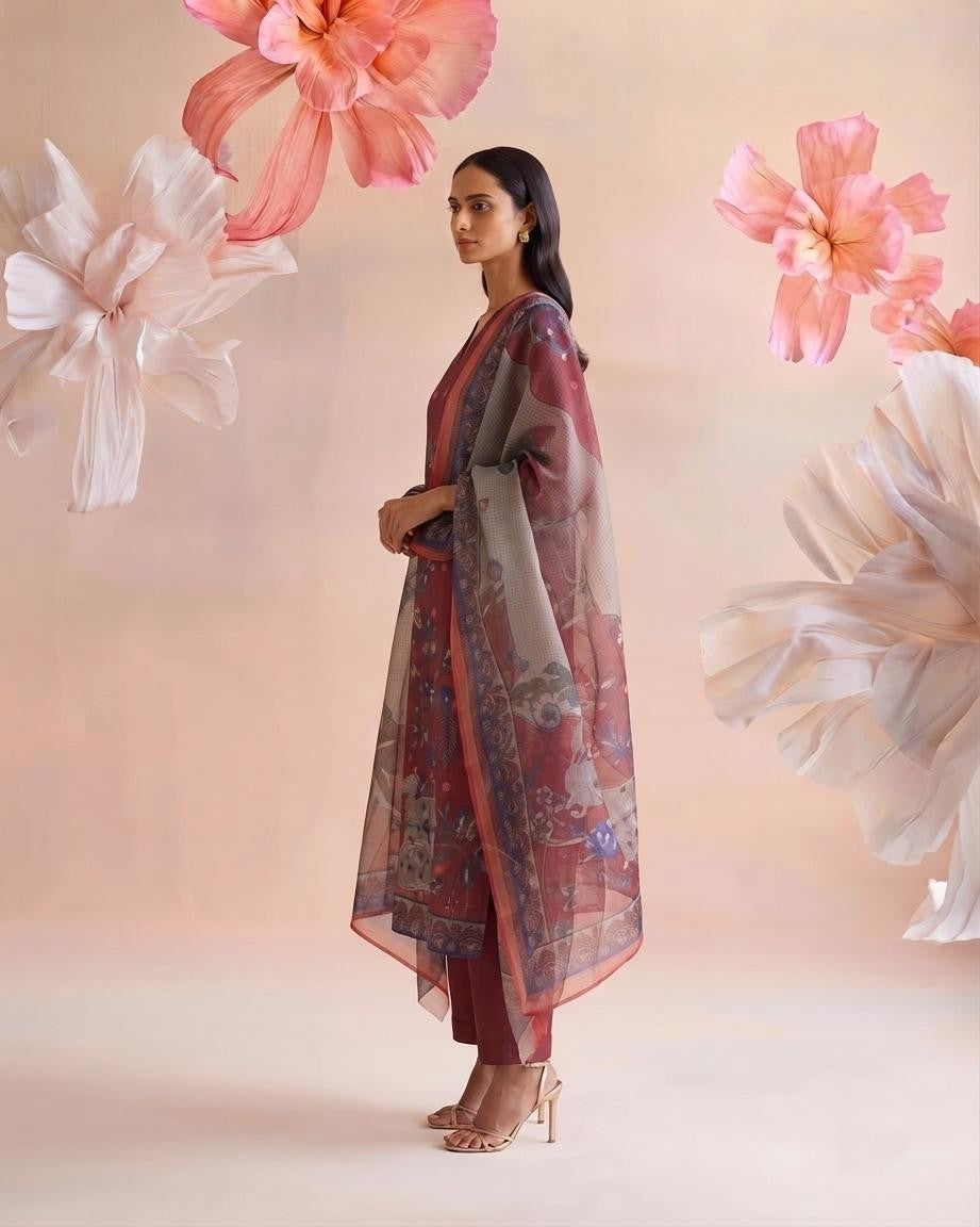 Printed Kota Doriya Dupatta Set