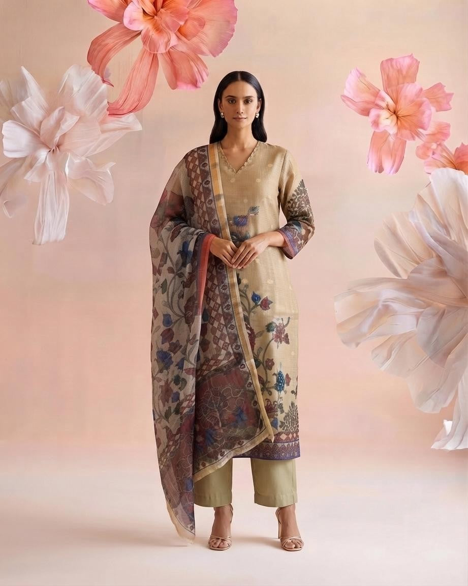 Printed Kota Doriya Dupatta Set
