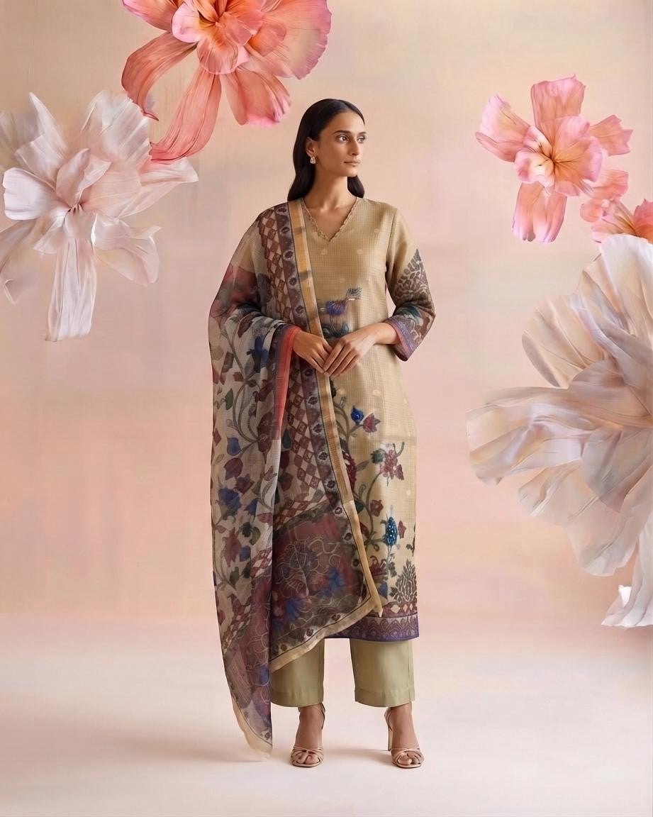 Printed Kota Doriya Dupatta Set