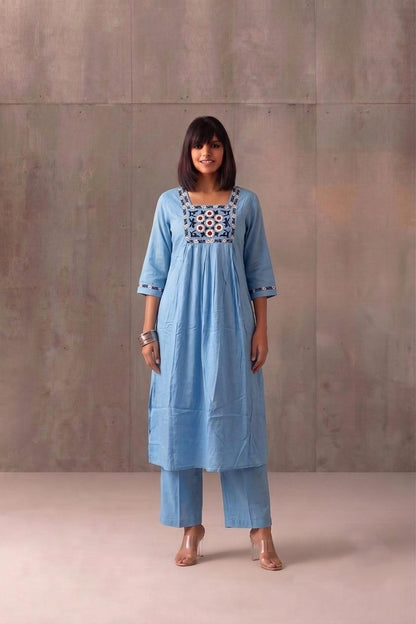 Pure Muslin A Line Two Piece Pant Set  MPS015