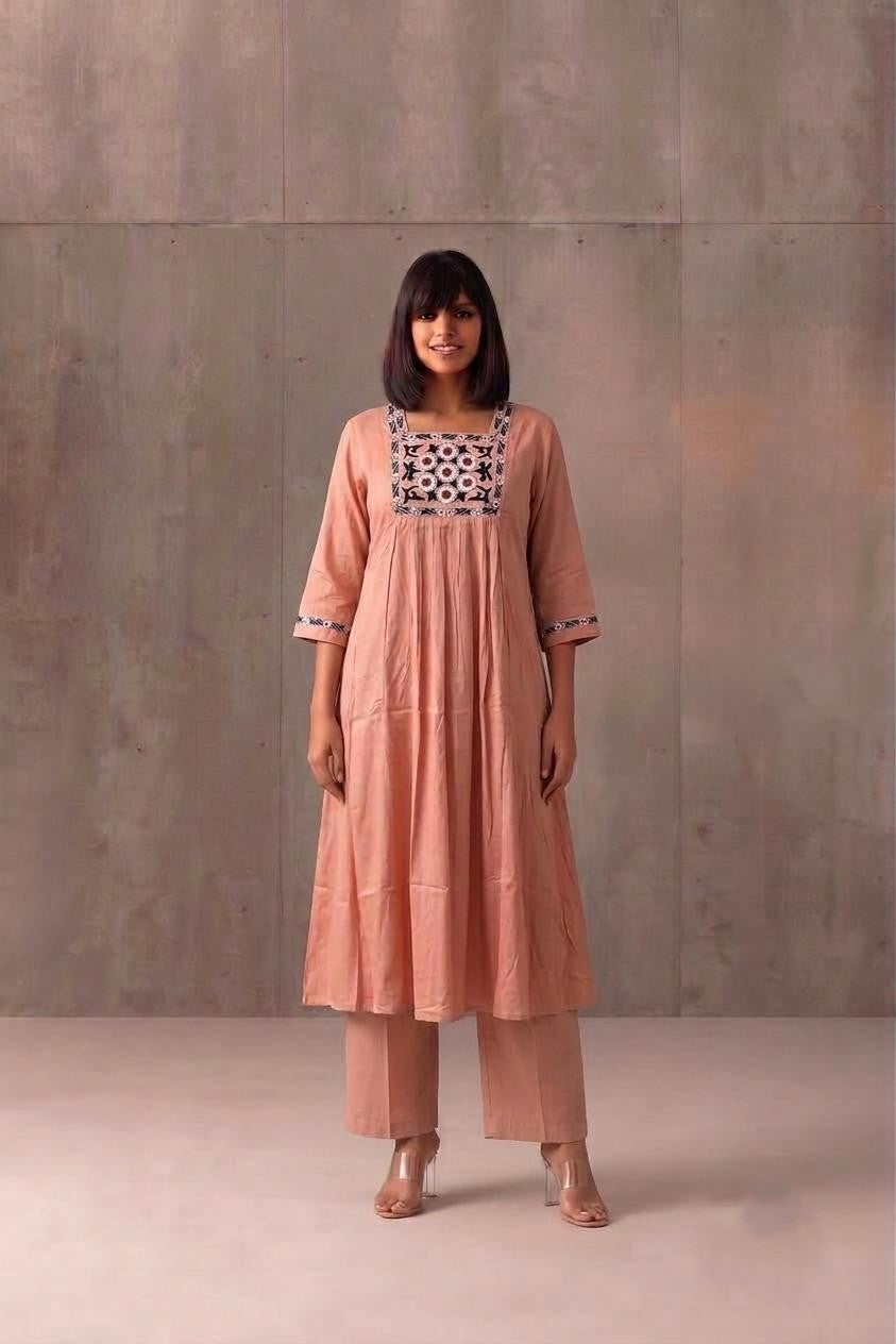 Pure Muslin A Line Two Piece Pant Set  MPS015