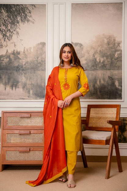 Pure Cotton Dupatta Set With Applic  Work CS0379
