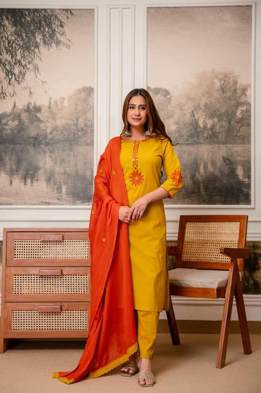 Pure Cotton Dupatta Set With Applic  Work CS0379