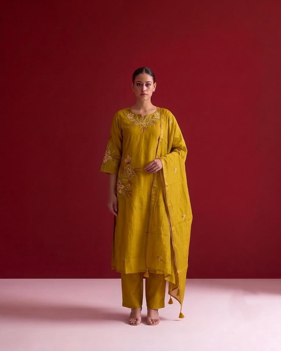 Embroidered Dupatta Set In Mul Chanderi Fabric MLC33