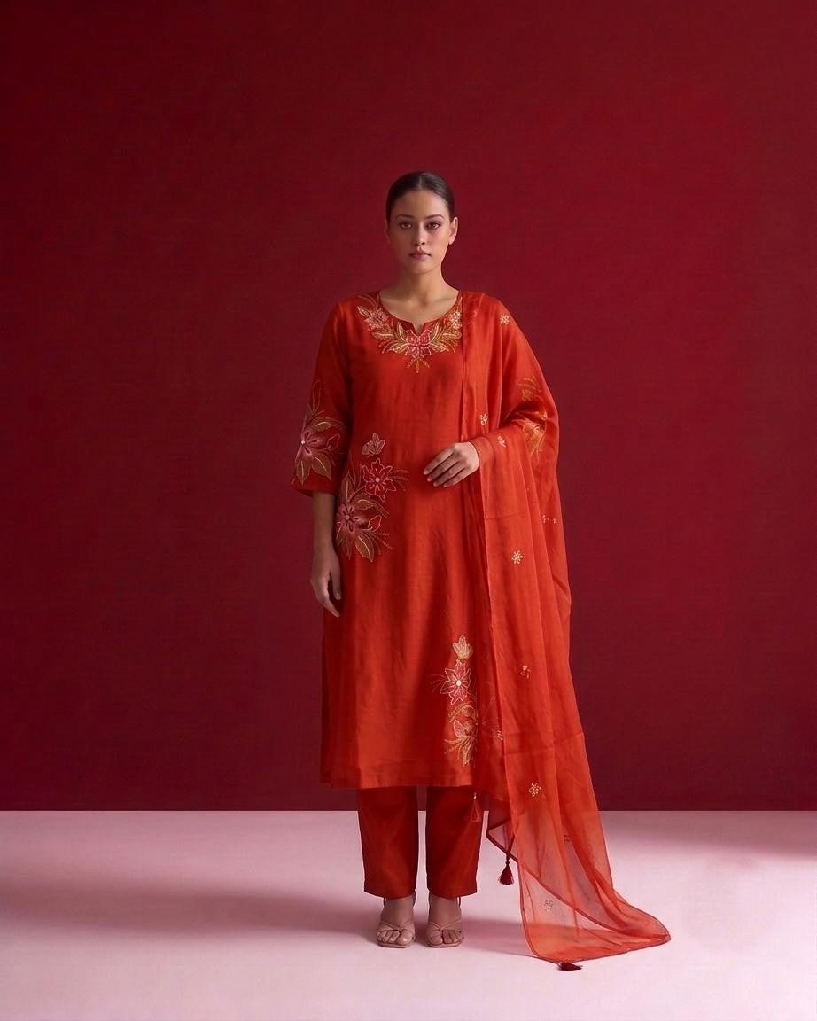 Embroidered Dupatta Set In Mul Chanderi Fabric MLC33