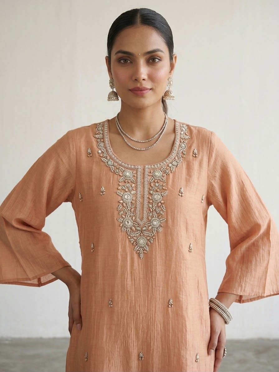 Mul Chanderi Crush With Lining And All Hand Embroidery Sharara Set MLC36