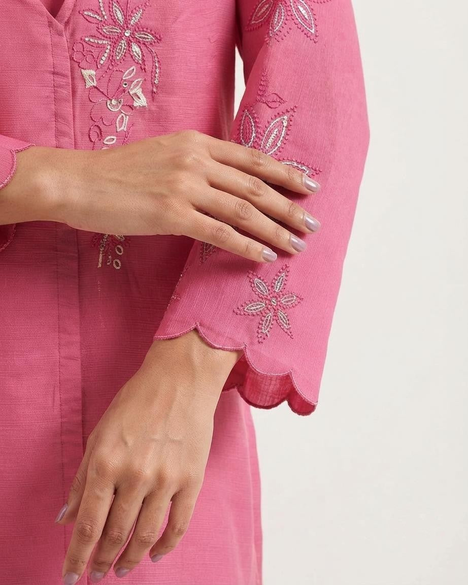 Pure Chinon Co-Ord Set With Embroidery
