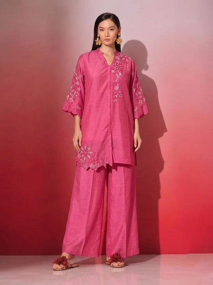 Pure Chinon Co-Ord Set With Embroidery