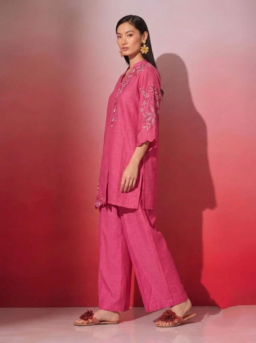 Pure Chinon Co-Ord Set With Embroidery