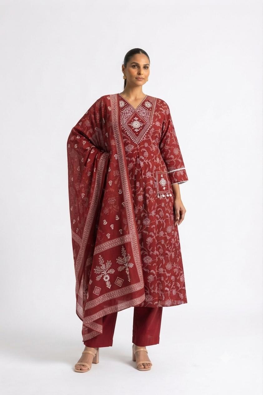 Pure Cotton A Line  Dupatta Set Pure Cotton Dupatta Set CS0385