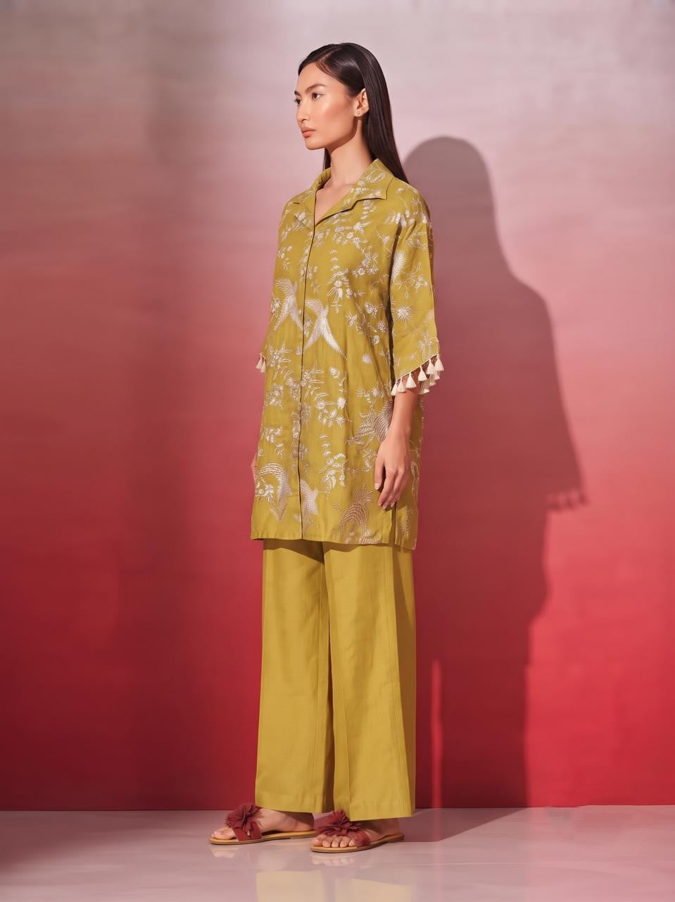 Embroidered Mul Chanderi Co-Ord Set With Lining