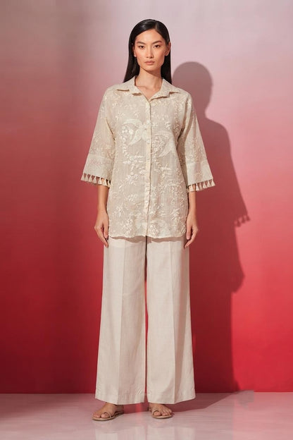 Embroidered Mul Chanderi Co-Ord Set With Lining