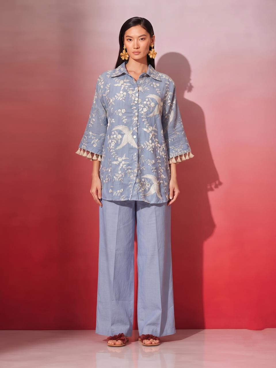 Embroidered Mul Chanderi Co-Ord Set With Lining